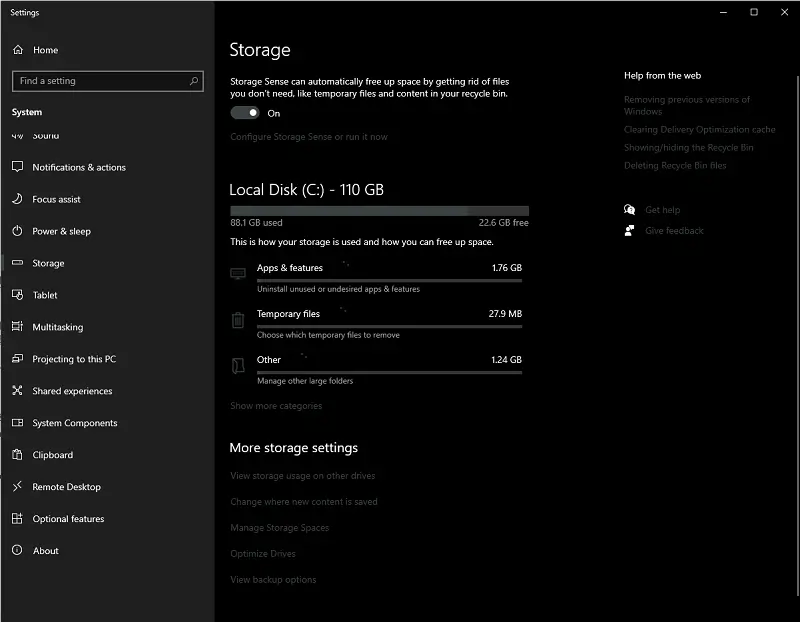 Sử dụng Storage Sense